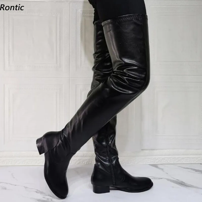 

Rontic, женские зимние ботинки ручной работы, элегантная черная повседневная обувь из искусственной кожи на плоской подошве с круглым носком, размер США 5-20