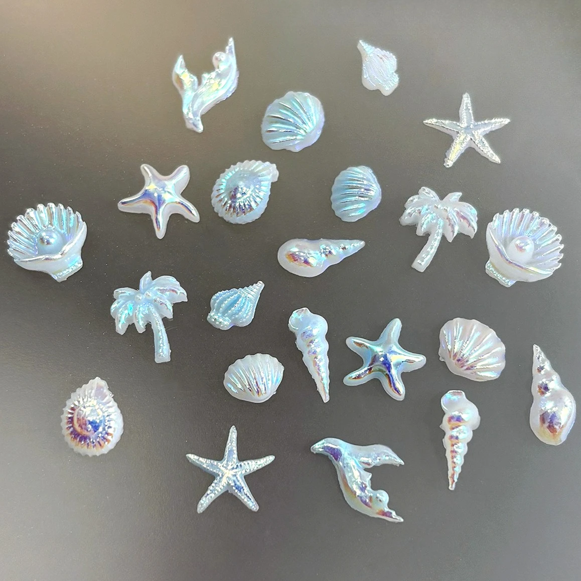 

Summer Beach Nail Charms Set, 3D Shell Starfish Coconut Tree Decorations for Nail Art