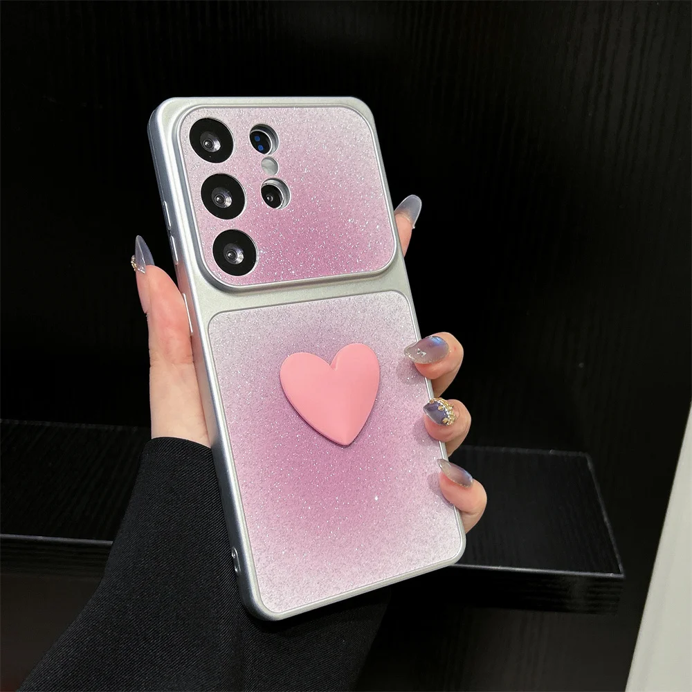 3D Liebesherz Farbverlauf Glitzer Handyhülle für Samsung Galaxy S25 S26 Ultra S24 FE S23 Plus S23 Linsenschutz Glänzende Rückseite