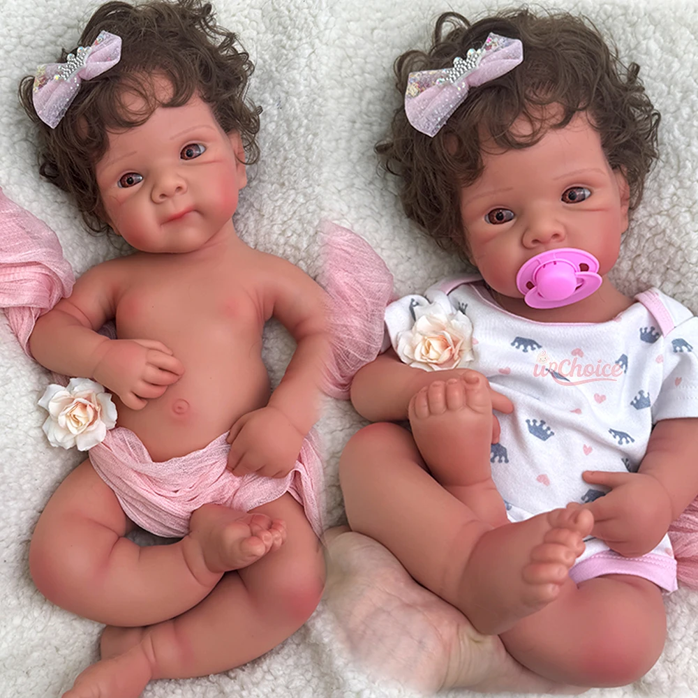 

19Inch Realistic 3D Skin Girl Washable Silicone Reborn Baby Handmade Rooted Hair Doll for Newborn Photo Practice Christmas Gift