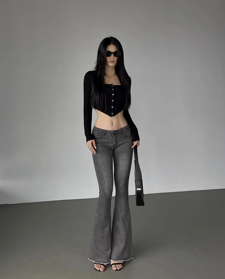 2016 Vintage Low Waist Elastic Flare Jeans Women Retro Style Bell Bottom Skinny Jeans Female Dark Blue Wide Leg Denim Pants