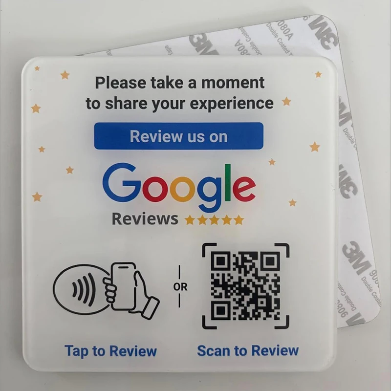 Google Review QR Code Sign Social Media NFC Acrylic Plate With Adhesive Boost Customer Feedback with Tap & Scan QR Code Plaque