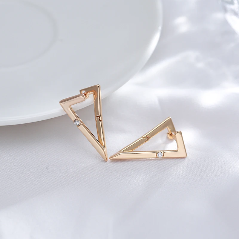 SYOUJYO Triangular Geometry Glossy Simple Dangle Earrings For Women Natural Zircon Fine Jewelry 585 Rose Gold Color Drop Earring