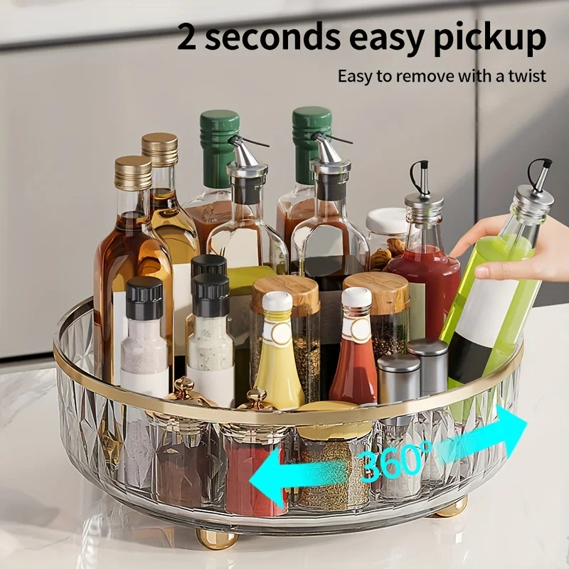 Rotating Tray Spice Rack Pantry Cabinet Turntable Base Storage Bin Kitchen Organizer For Seasoning Cosmetic Storage Box Gift