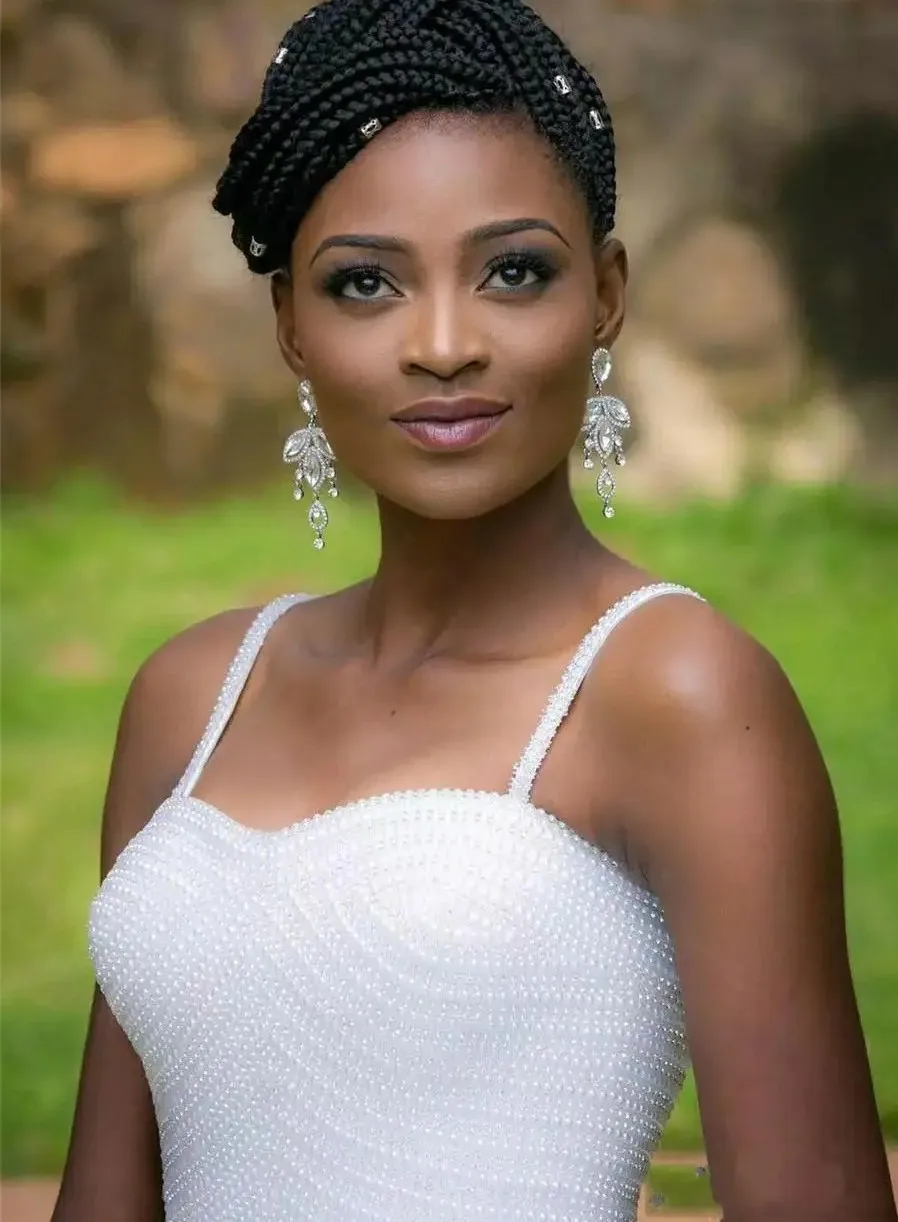 Vestido de noiva africano vestido de casamento alças espaguete doce rendas voltar miçangas inchado tule robe mariage vestidos de noiva