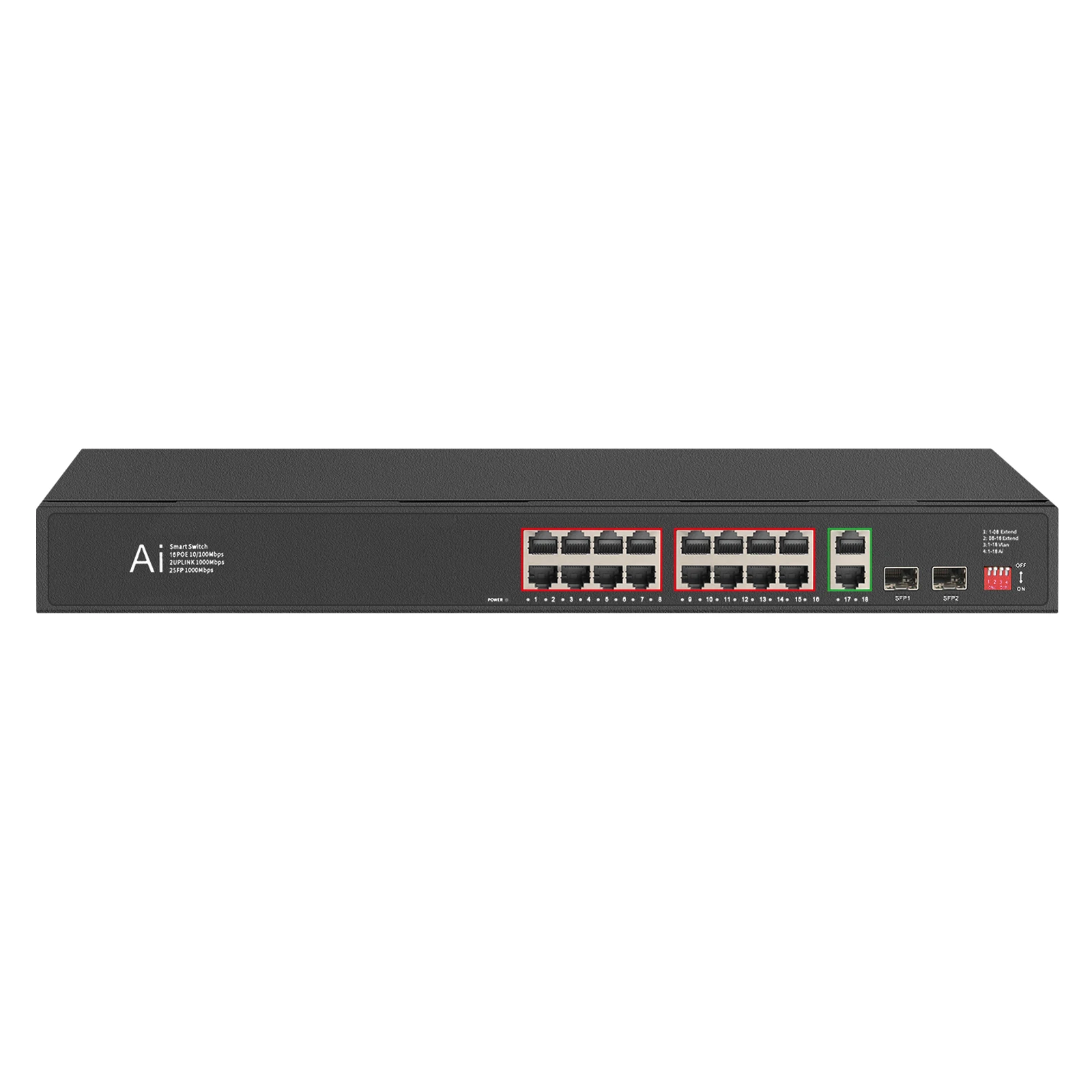 

POE Switch 16 POE 2 Uplink 2 SFP 100/1000Mbps 20 Ports Ethernet Switch LAN RJ45 Hub Smart Network Switcher 250W for IP Camera