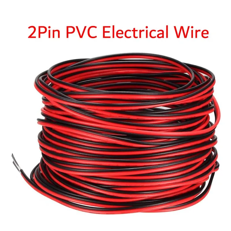 Cable de alimentación eléctrica de extensión DC12V de 2 pines, Cable de conexión rojo y negro de 5M ~ 100M, línea de Cable de cobre de PVC de 18 20 22 AWG para tira de luz LED