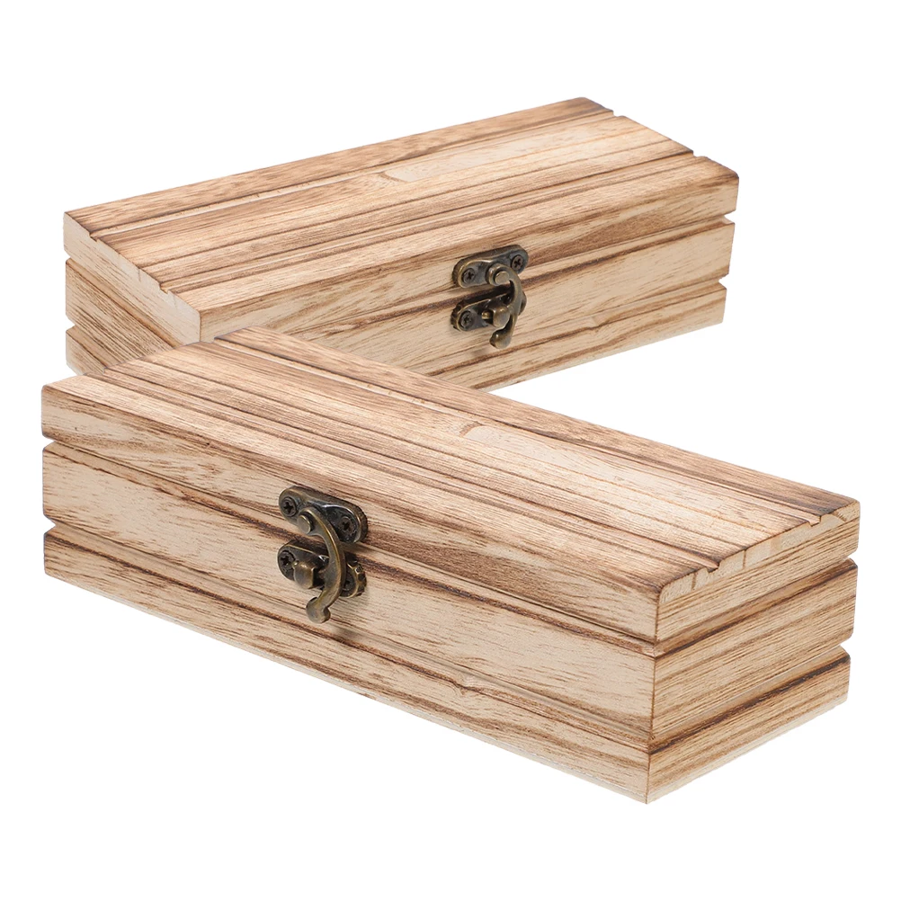 

2pcs Wooden Storage Box Solid Wood Home Office School ganization Decorative Keepsake Boxes Shoe Box Tote Bins