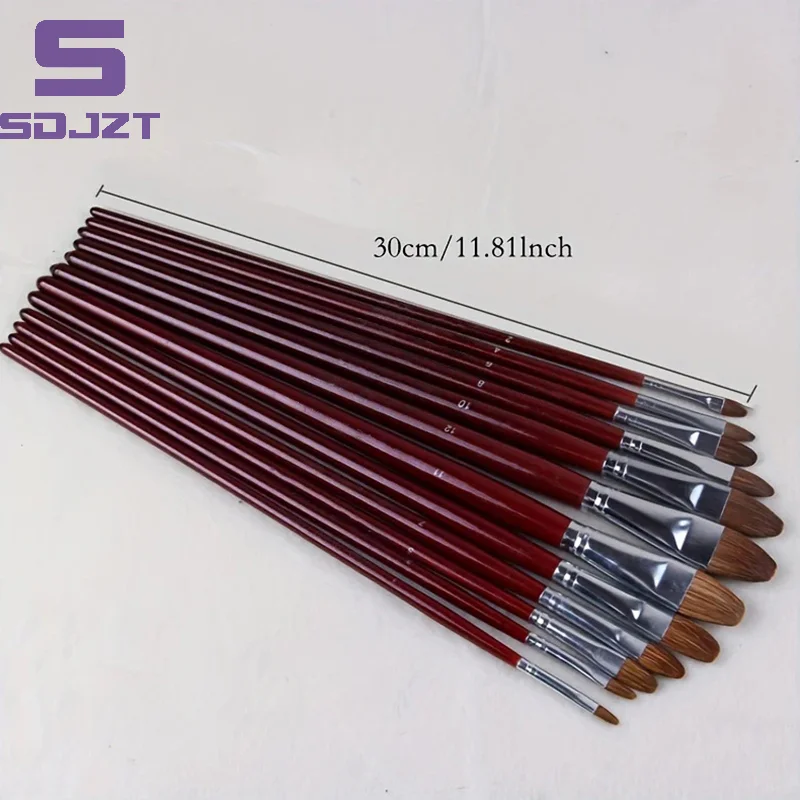 

12 шт./компл., высококачественная кисть для рисования маслом из волос ласки, форма леща, рядная ручка, длинный березовый стержень, акриловый рисунок, товары для рукоделия, поставка художника