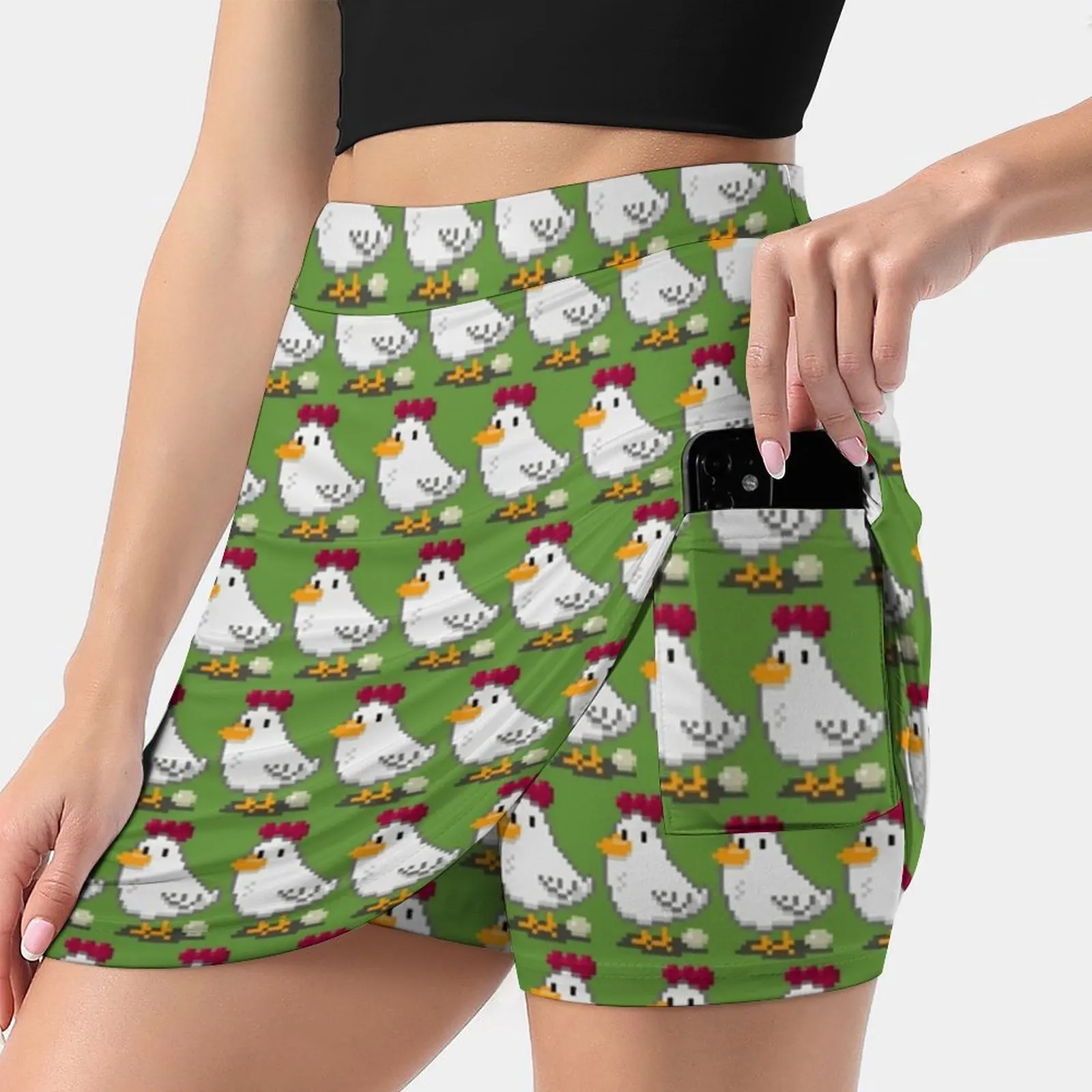 Pixel Chickens Women's skirt With Pocket Vintage Skirt Printing A Line Skirts Summer Clothes Pixel Art Chicken Pattern