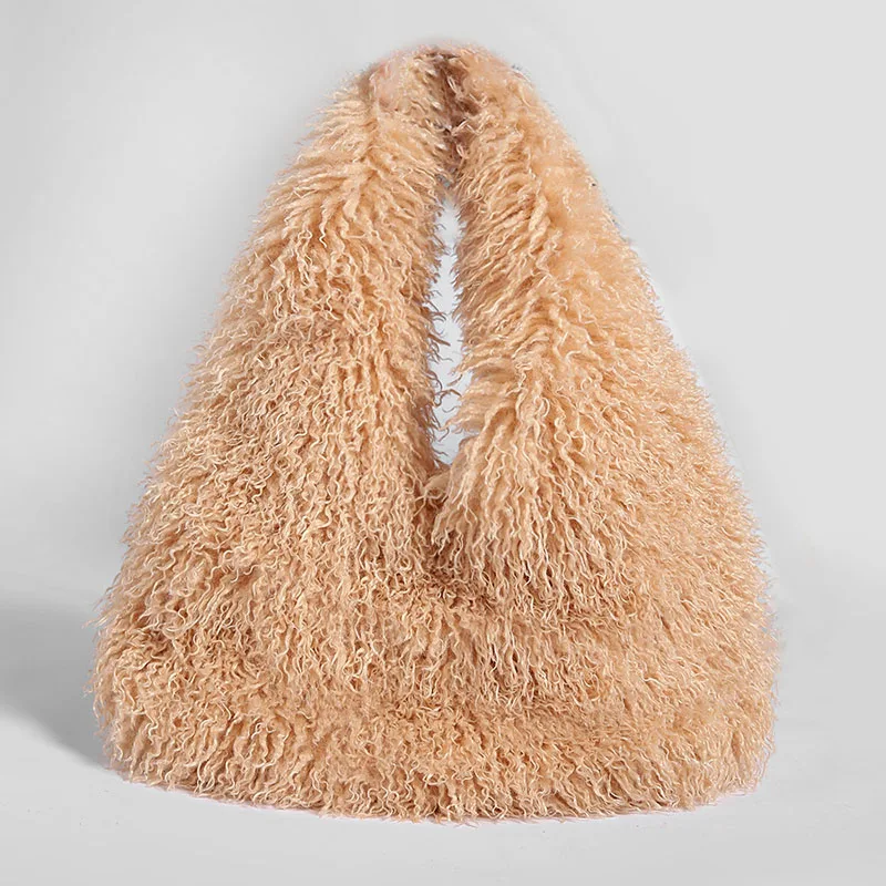 Luxus Flauschige Tote Frauen Schulter Tasche Lamm Wolle Faux Pelz Taschen für Frauen Winter Große Kapazität Shopper Plüsch Designer Handtaschen – Detail 9