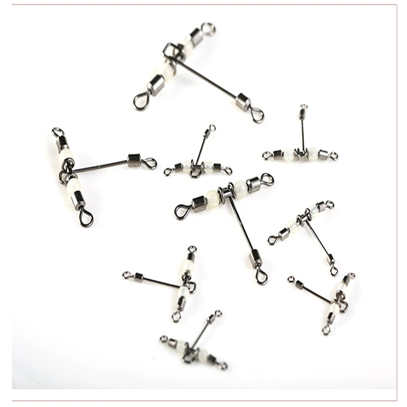 3pcs/lot Luminous Fishing Connector 3Way T-shape Cross-line Rolling Swivel With Pearl Beads Fishing Swivels Fishhook Accessories
