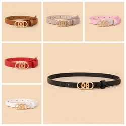 Women high quality design 3 loop buckle PU leather thin belt with classic gold buckle accessories girl belt