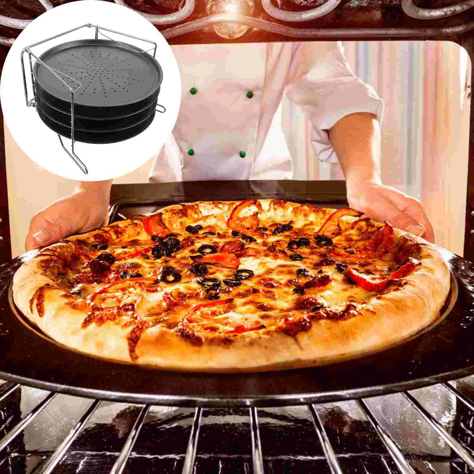 Micro-wave Oven Pizza Plate Roasting Pan Baking Tray Carbon Steel Tool Stand Home