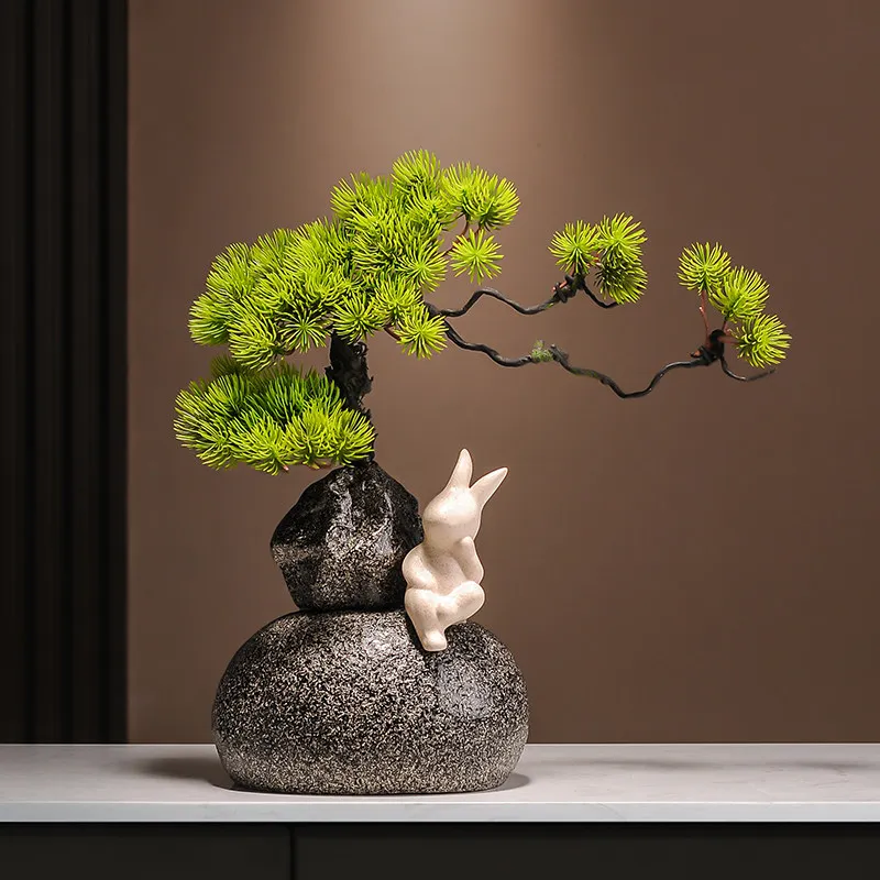 DSA stone to run ceramic vase welcome pine rabbit ornament TV cabinet high-end decoration housewarming gift