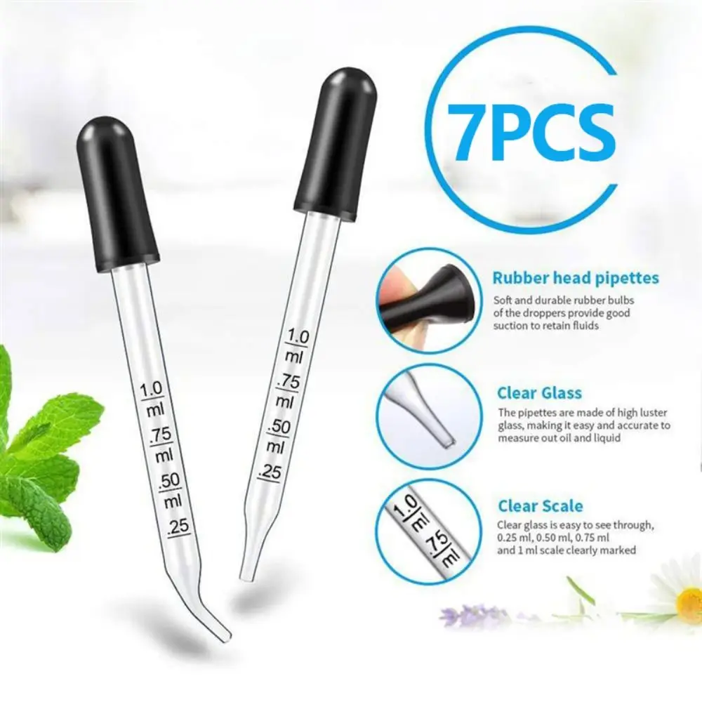 

7Pcs Glass Scale Dropper Rubber Head Scale Pipette Dropper Essential Oil Bottle Straw Multi-purpose Droppers for School Home