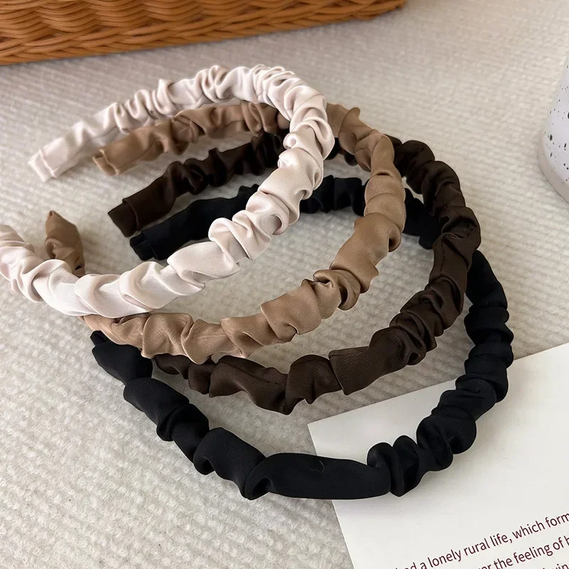 New Fashion Satin Pleated Hair Hoop Hairbands for Women Girls Solid Color Headbands Headdress Female Hair Accessories Headwear