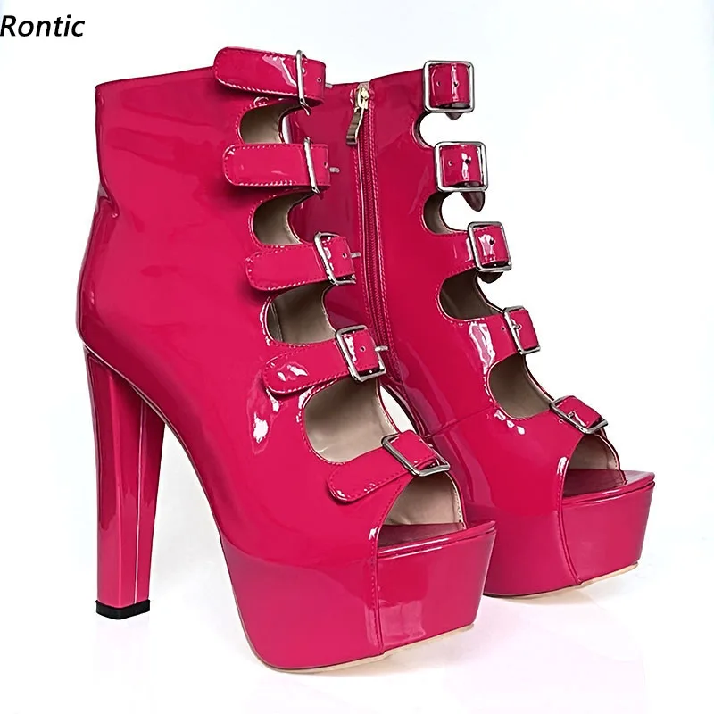 

Rontic/женские сандалии ручной работы на платформе с пряжкой и ремешком на блочном каблуке с открытым носком, красивые красные, фиолетовые туфли для выпускного вечера, размер США 5-20