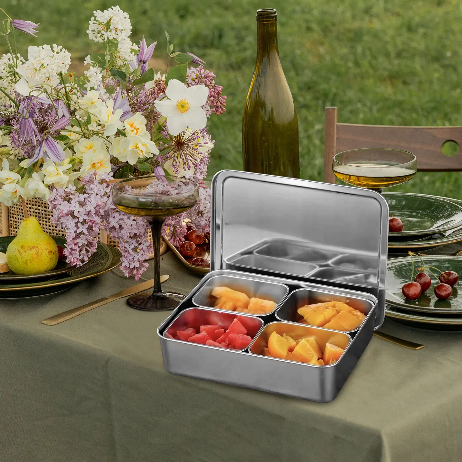 

Seasoning Box Set 6 Compartments Dried Fruit Case Stainless Steel Snack Container Kitchen Organizer Dry Food Storage