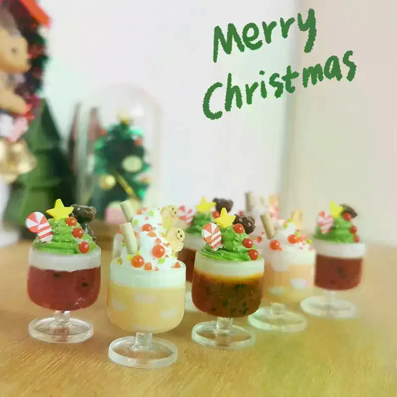 1Pcs DIY Dolls Accessories Cute Christmas Gingerbread Man Miniature Dollhouse Fruit Ice Cream Mini Ice Drink For Xmas Kids Gift
