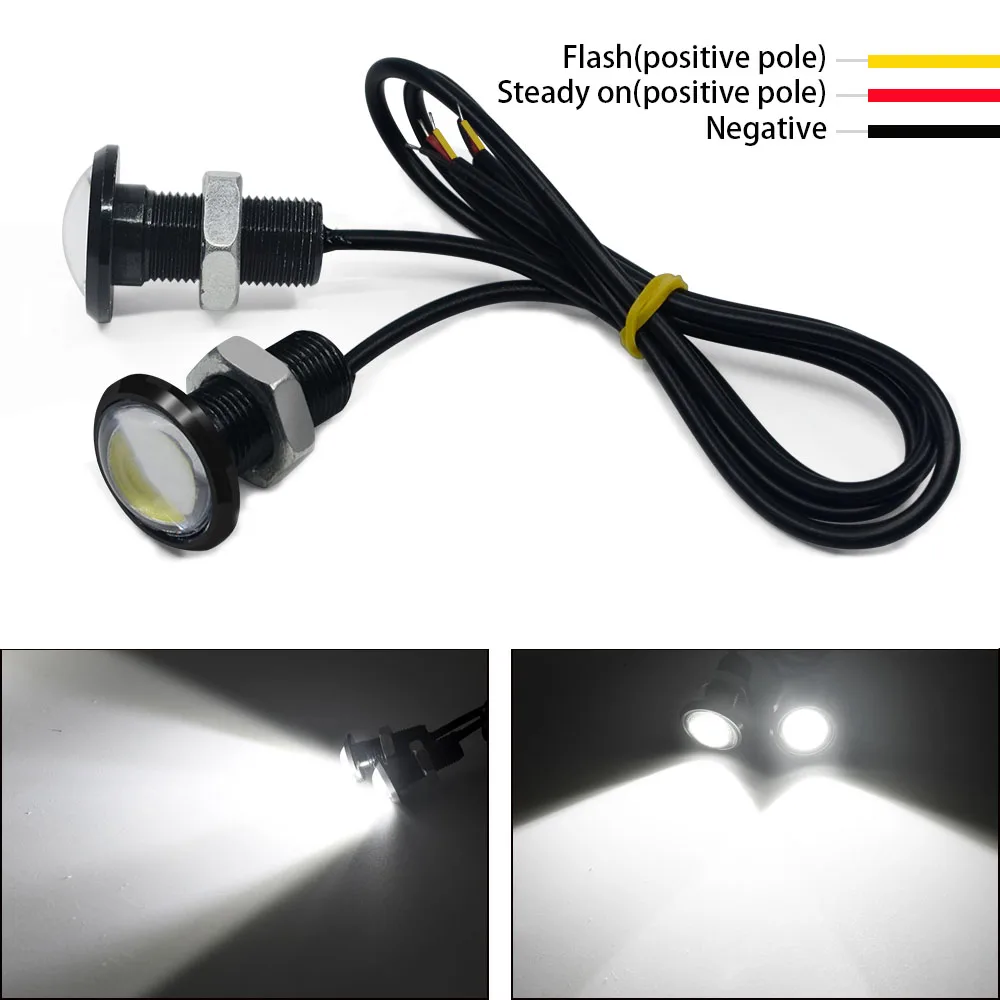 Feux stroboscopiques Hawkeye pour voiture et moto, feux de signalisation de calandre, lampe Eagle Eye, DRL, feux diurnes, 18mm, 12V, 2 pièces