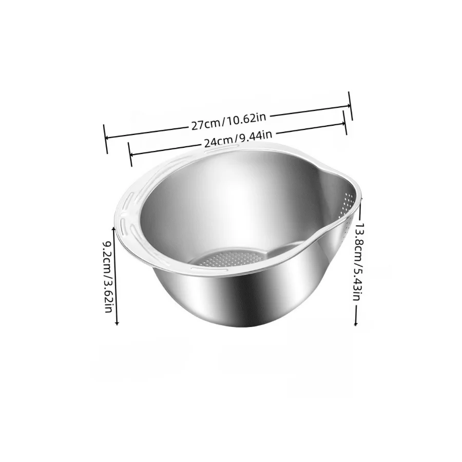 Stainless Steel Rice Washing Bowl with Drain Holes, 2-in-1 Vegetable Fruit Strainer Colander Basket for Kitchen Sink - Image 6