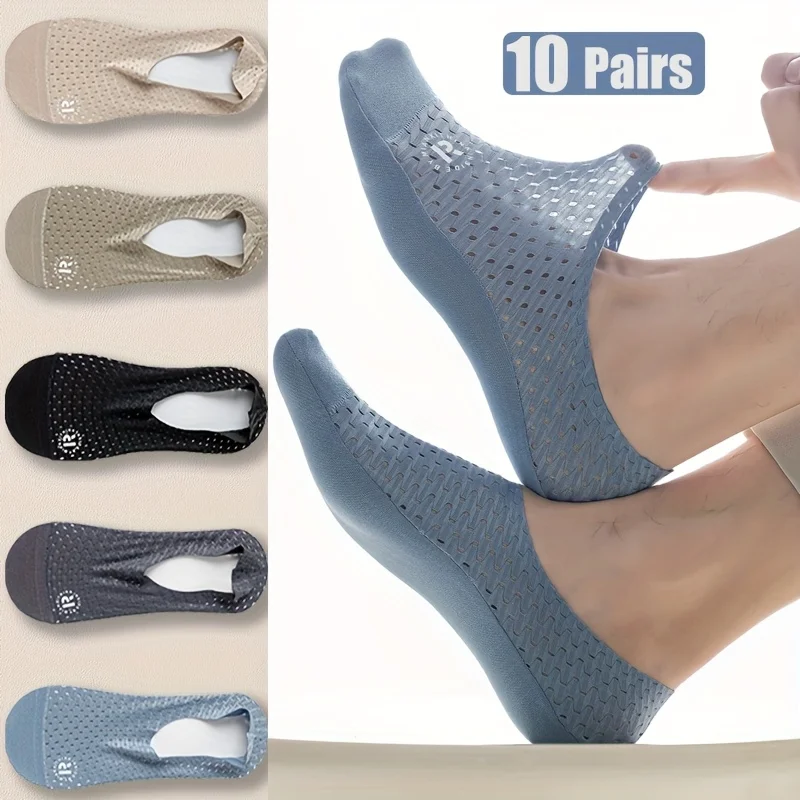 

10Pairs Popular Men Solid Color Breathable Invisible Socks Fabric Base Non-Slip Business Casual Sports High-Quality Low-cut Sock