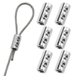 5/10/20Pcs Steel Wire Rope Buckle Clamp Double Hole Thread Locker Adjustable Telescopic Fix Clip Hardware Fastening Accessories