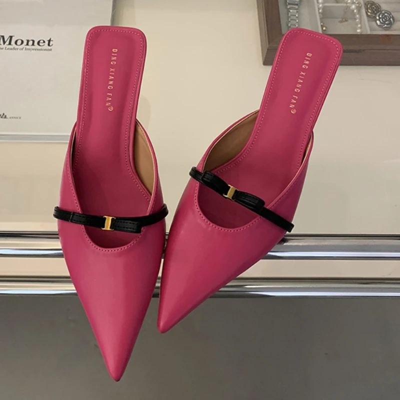 

Шлепанцы-мюли с острым носком и узлом-бабочкой, женские модные элегантные летние шлепанцы на низком каблуке, женские лаконичные босоножки на высоком каблуке