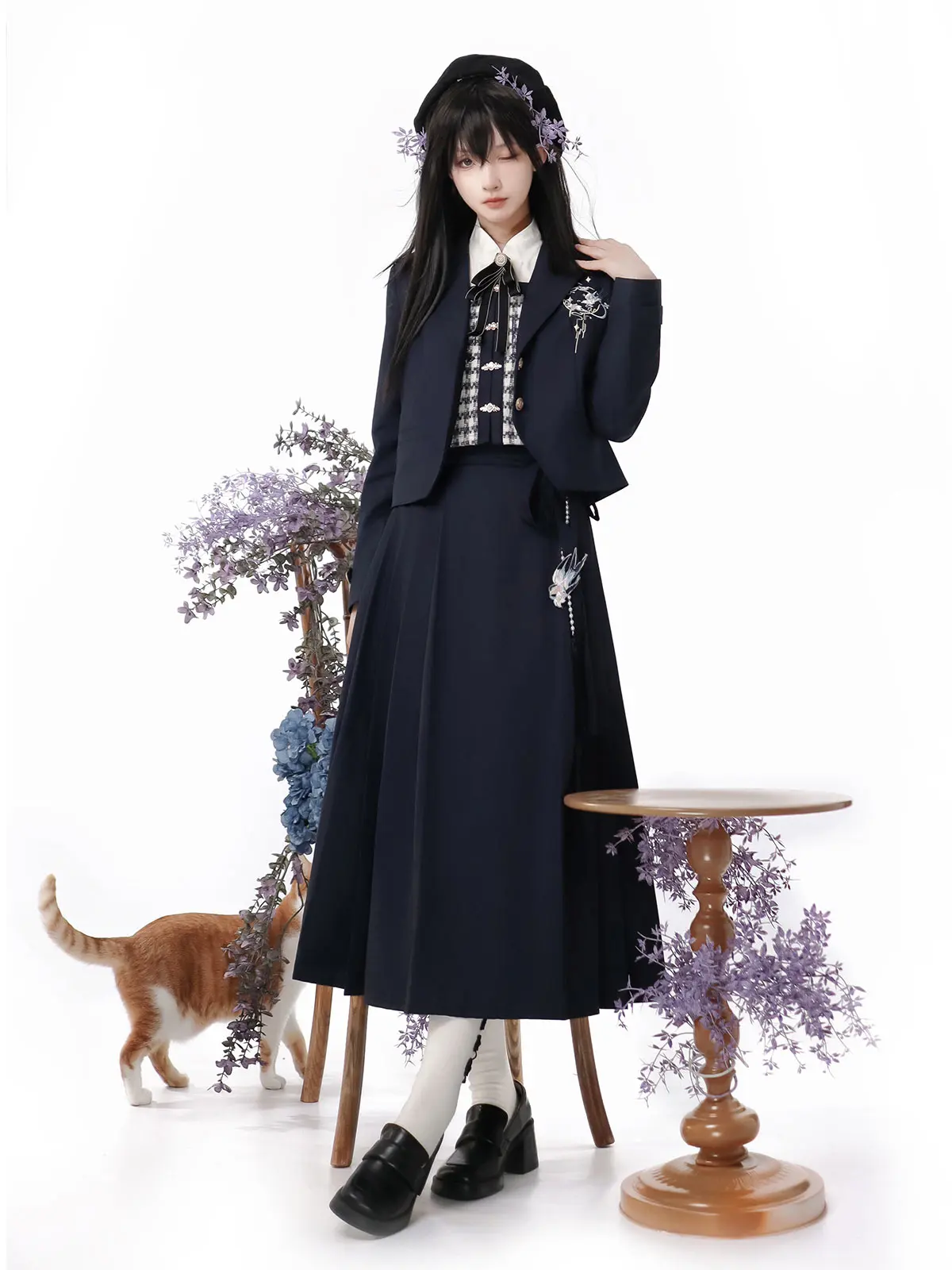 Lolita School Uniform Style Lightweight Jacket And Vest Set Women's Fashion Outerwear Polyester Fiber Student Work Uniform