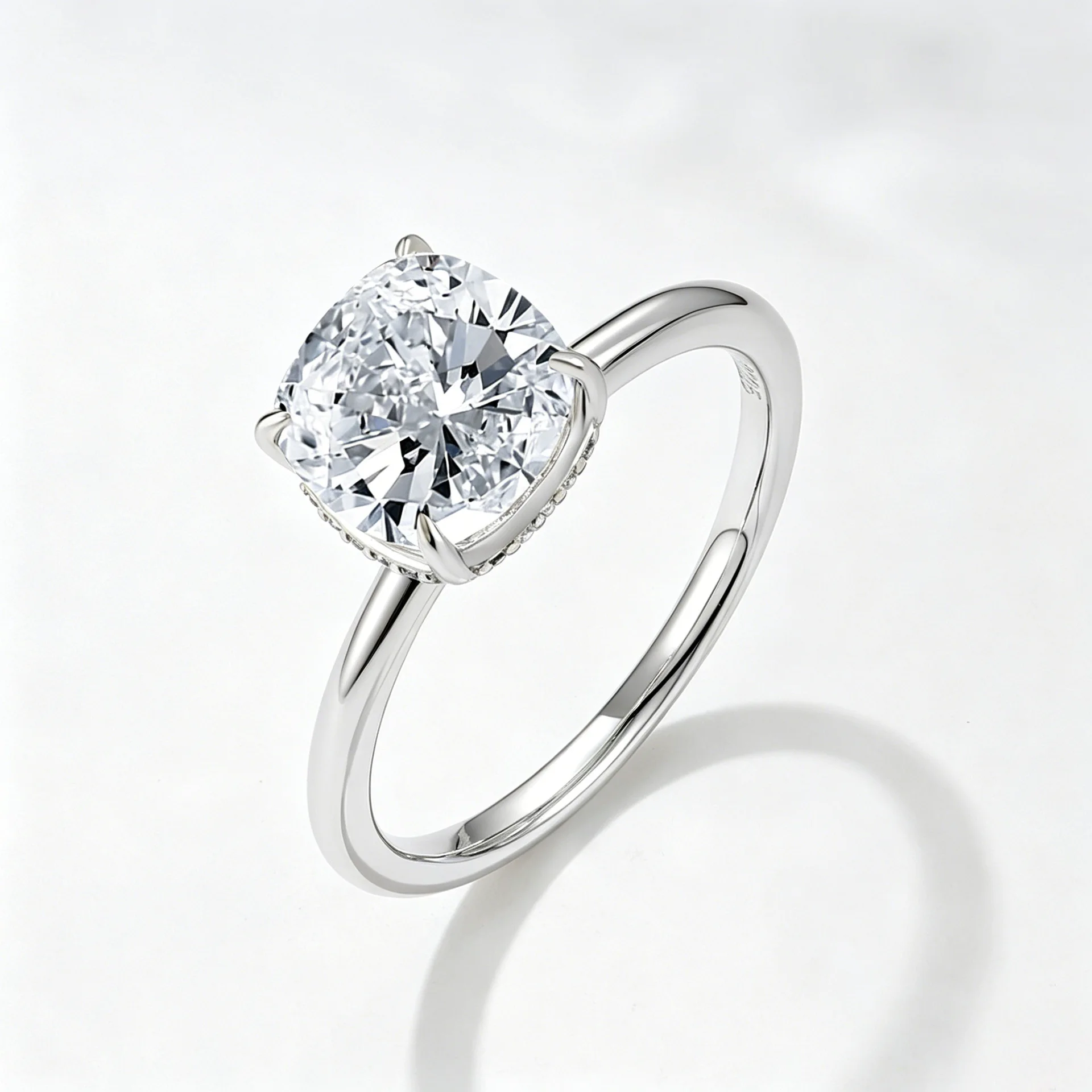Dave&di S925 Pure Silver 25-carat Diamond Ring For Women's Cross-border European And American Fat Square 8 * 8 Ice Flower Cut Z