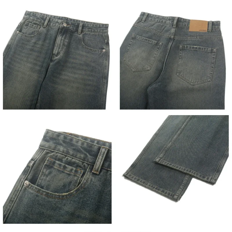 Men's Clothing Classic Jeans American Vintage Straight Leg Pants Fashion Trend High Street Loose Do Old Micro-lapel Drag Pants