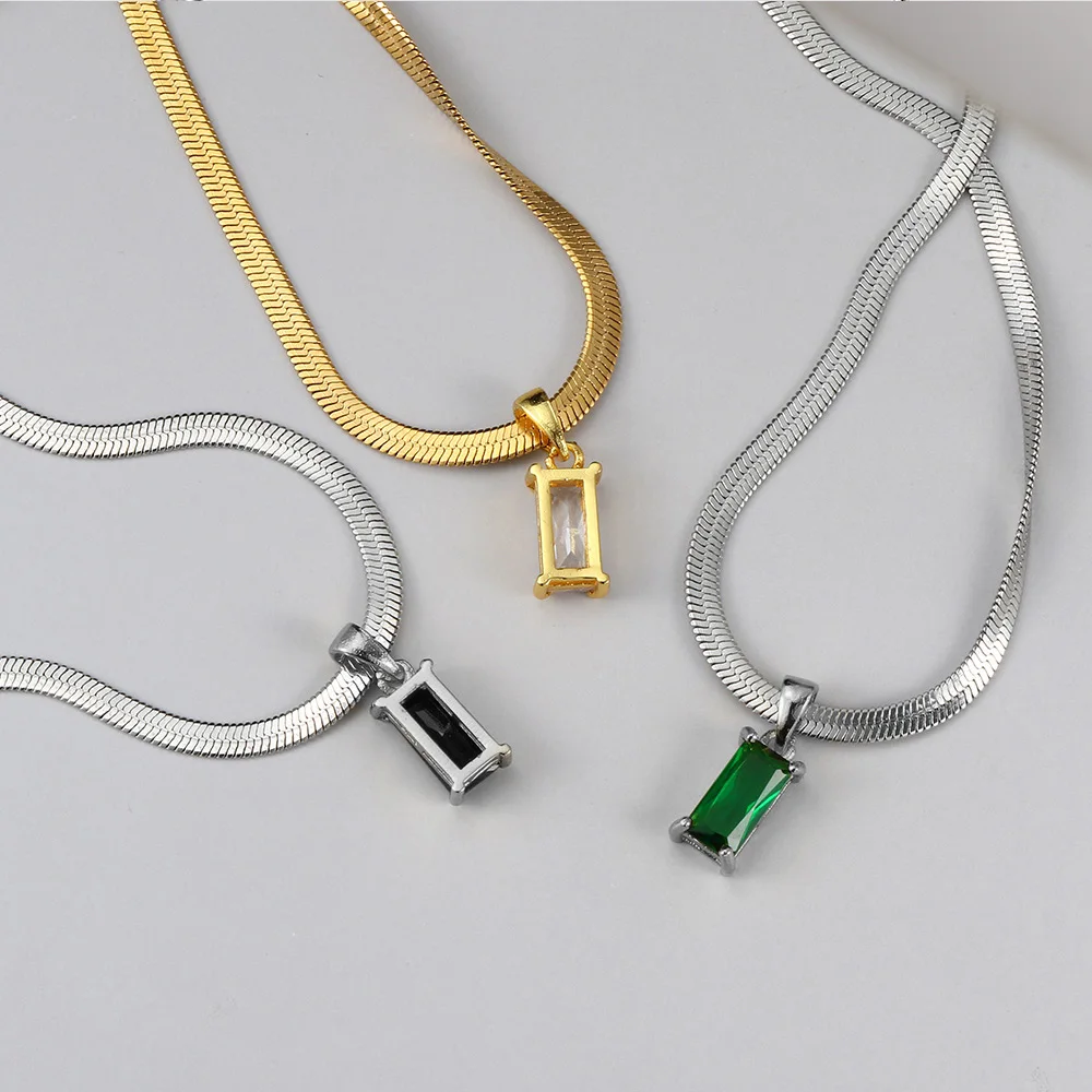 Platz Kristall Anhänger Halsketten für Frauen Korean Fashion Edelstahl Colliers Klinge Kette auf Die Hals Schmuck Großhandel N371 – Detail 2