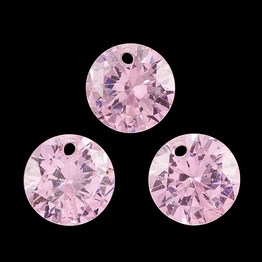 50pcs Cubic Zirconia  Faceted Flat Round Pearl Pink 6x3.5mm Hole: 0.8mm