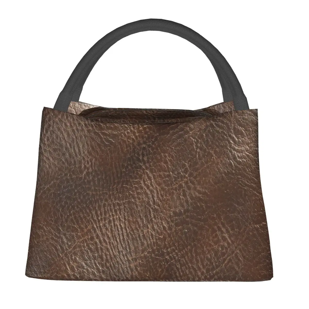 Dark Brown Leather Effect Material Insulated Lunch Bag for Women Children Leakproof Food Boxes Thermal Lunch Box Tote