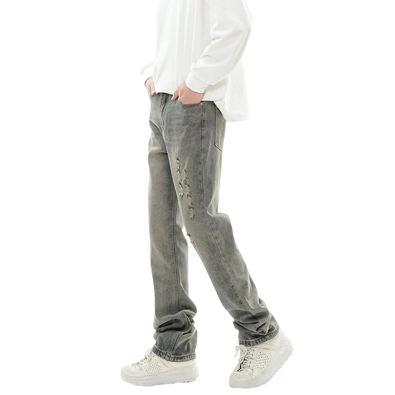 High Street Hip Hop Retro Ripped Jeans Men's Classic Distressed Trendy Korean Style Tall Loose Lengthened Pants