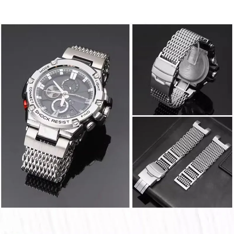 카시오 스틸 하트 노치 스테인레스 스틸 스트랩 GST B100 GST-B100/1110/W300/S310 수정된 쿨 상어 메쉬 스틸 시계 체인