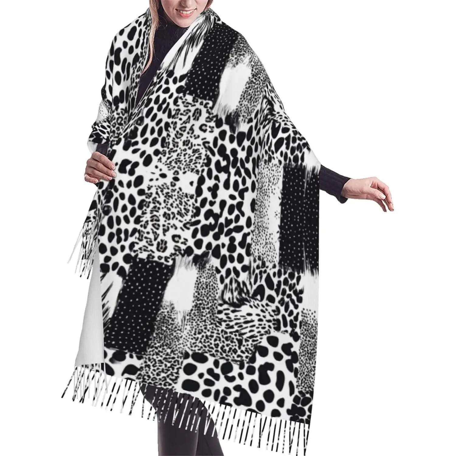 

Женский шарф с бахромой и принтом ревущей лисы, мягкая длинная шаль с запахом, теплый осенне-зимний модный аксессуар