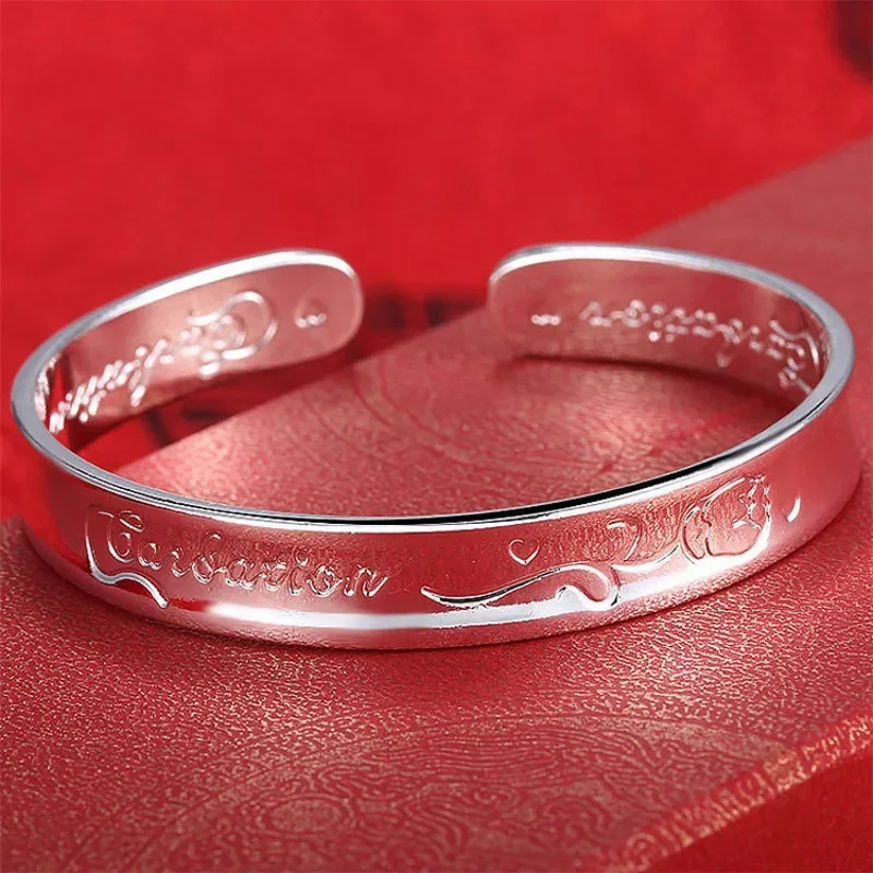 Fashion New Popular S999 Silvering Texture Rose Bracelet Versatile Jewelry High Profile Personalized Simple Lucky Gift for Girl