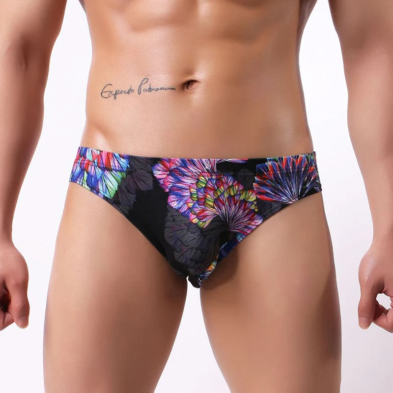 Mens Sexy Mid Waist Print Breathable Briefs Fashion Print Ice Silk Underpants EUR Size Men's U Bulge Pouch Panties Underwear 3