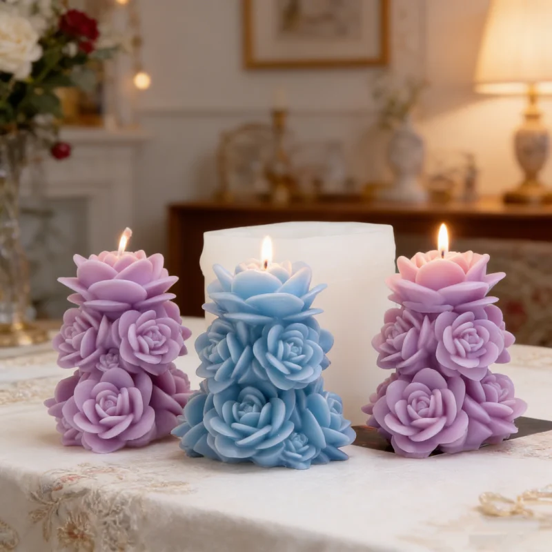 3D Stacked Rose Bouquet Silicone Candle Mold DIY Vertical Multi Flower Shape Wax Soap Epoxy Resin Crafts Mould Candle Supplies