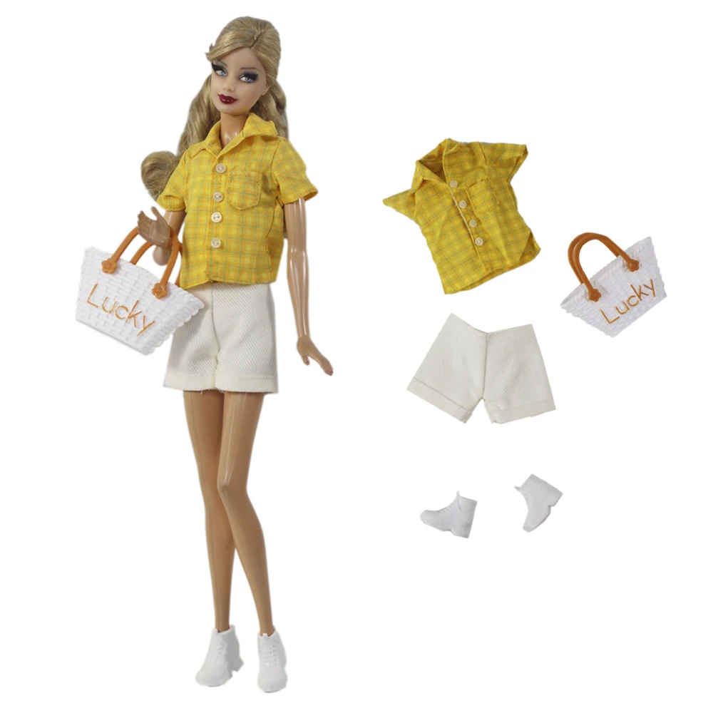 

1 Set Fashion Doll Outtfit For 11.5 Inch Doll Clothes Accessories Shirt +Shorts+Bag+Shoe Office Lady 1/6 Doll Casual Suit Toy