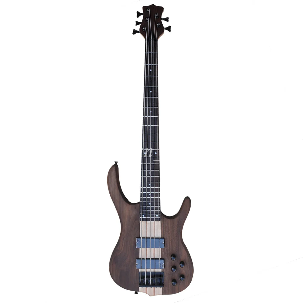 Flyoung 5 Strings Walnut Neck Through Body Active Electric Bass Guitar with Matte Paint Rosewood Fretboard 24 Frets