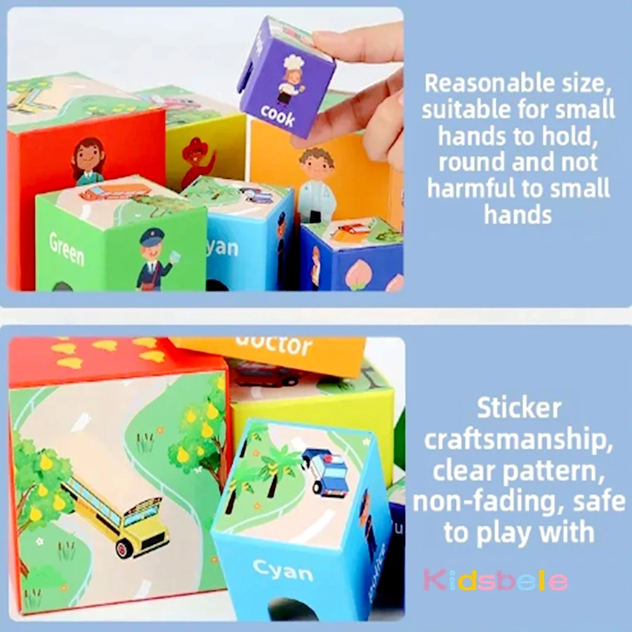 Kinder pädagogische 7-teiliges Stapel-Lernboxen, Farbnummer, Fruchtform, Verkehr, Erkenntnis, Kleinkind, Montessori-Bausteine, Spielzeug