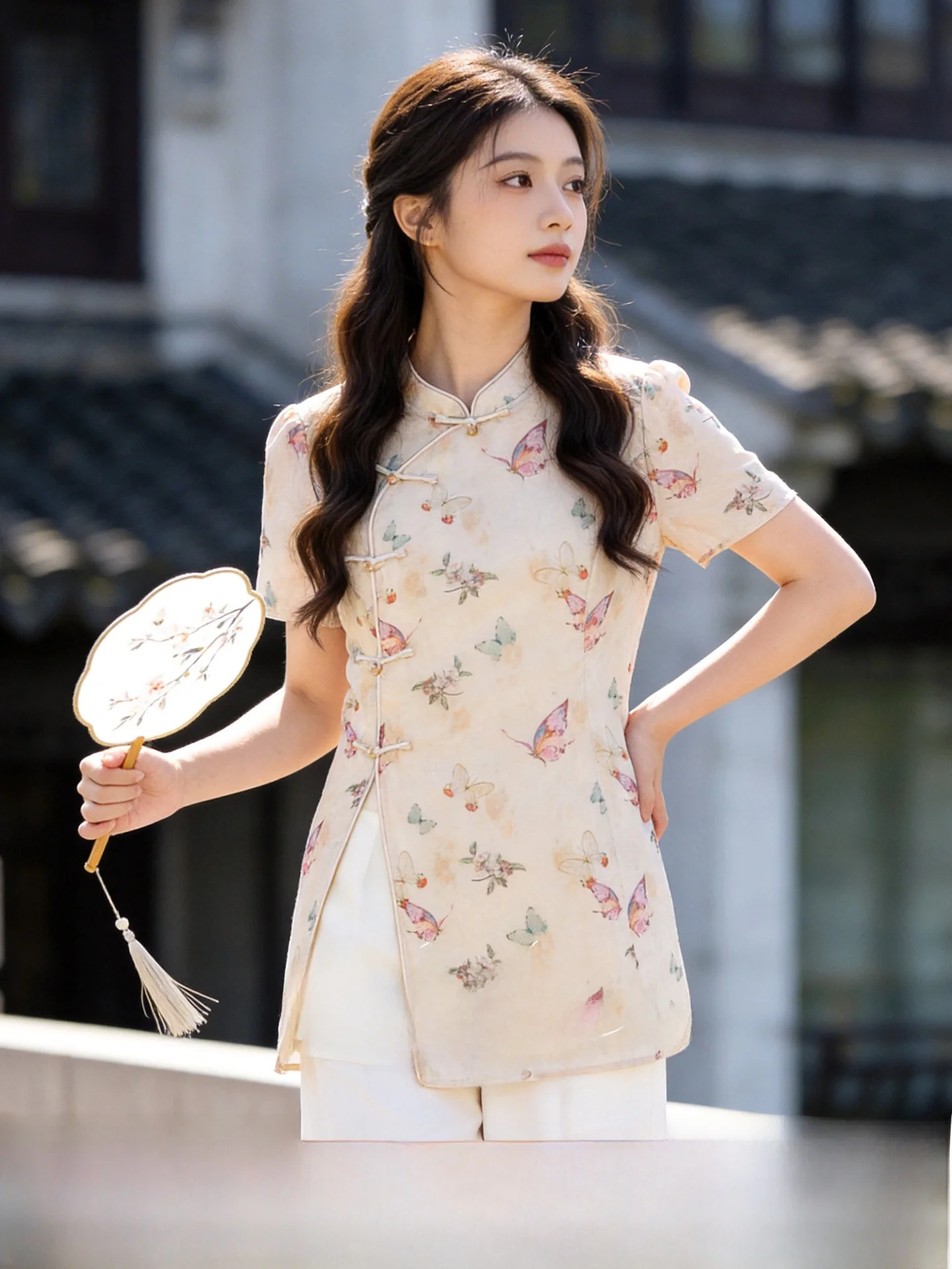 

Five Seasons Large Size Women's Fashionable Set New Chinese Style Mid-Length Summer New Arrival Casual Polyester Fiber Shirt