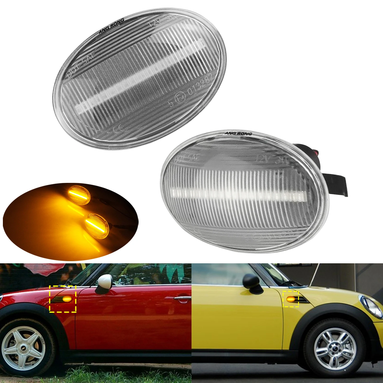 

ANGRONG Янтарный светодиодный боковой повторитель с прозрачной линзой для Mini Cooper R56 06-13