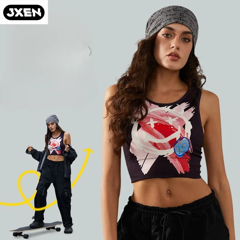 Fashion New Outer Wear Sleeveless Base Casual Printed Sports Vest with Chest Pad Sports Bra  Crop Top Crop Top