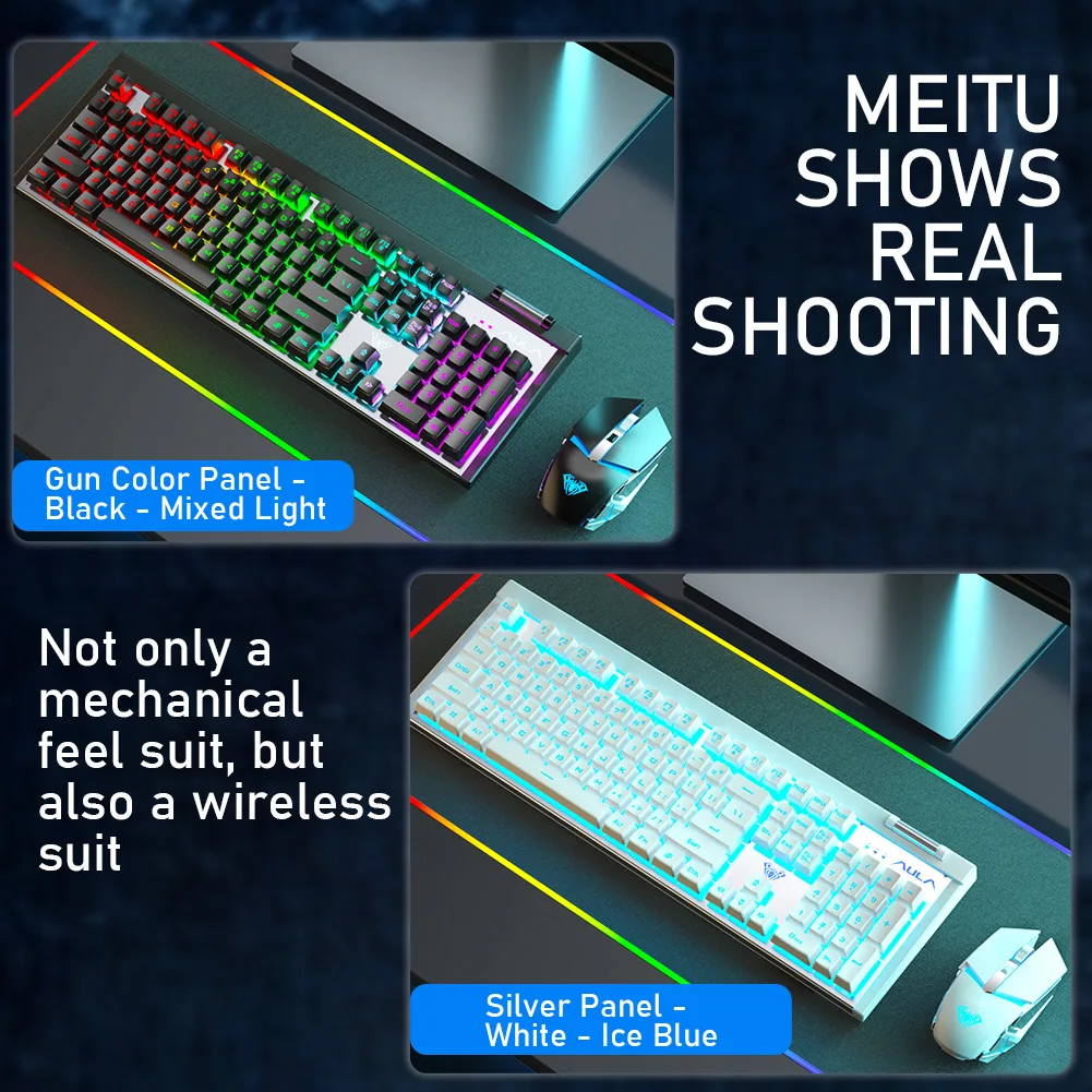 AULA T610 Wireless 2.4G Gaming Mechanical Keyboard and Gaming Mouse Combination Rechargeable Cool Lighting Office Gaming Desktop