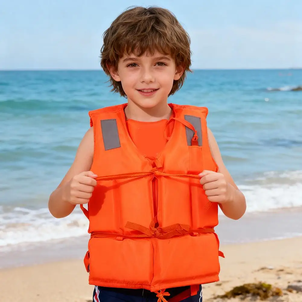 High Buoyancy Life Jacket Adult Kids Foam Safety Vest With Reflective Strips Orange Emergency Flotation Swimming Survival Gea