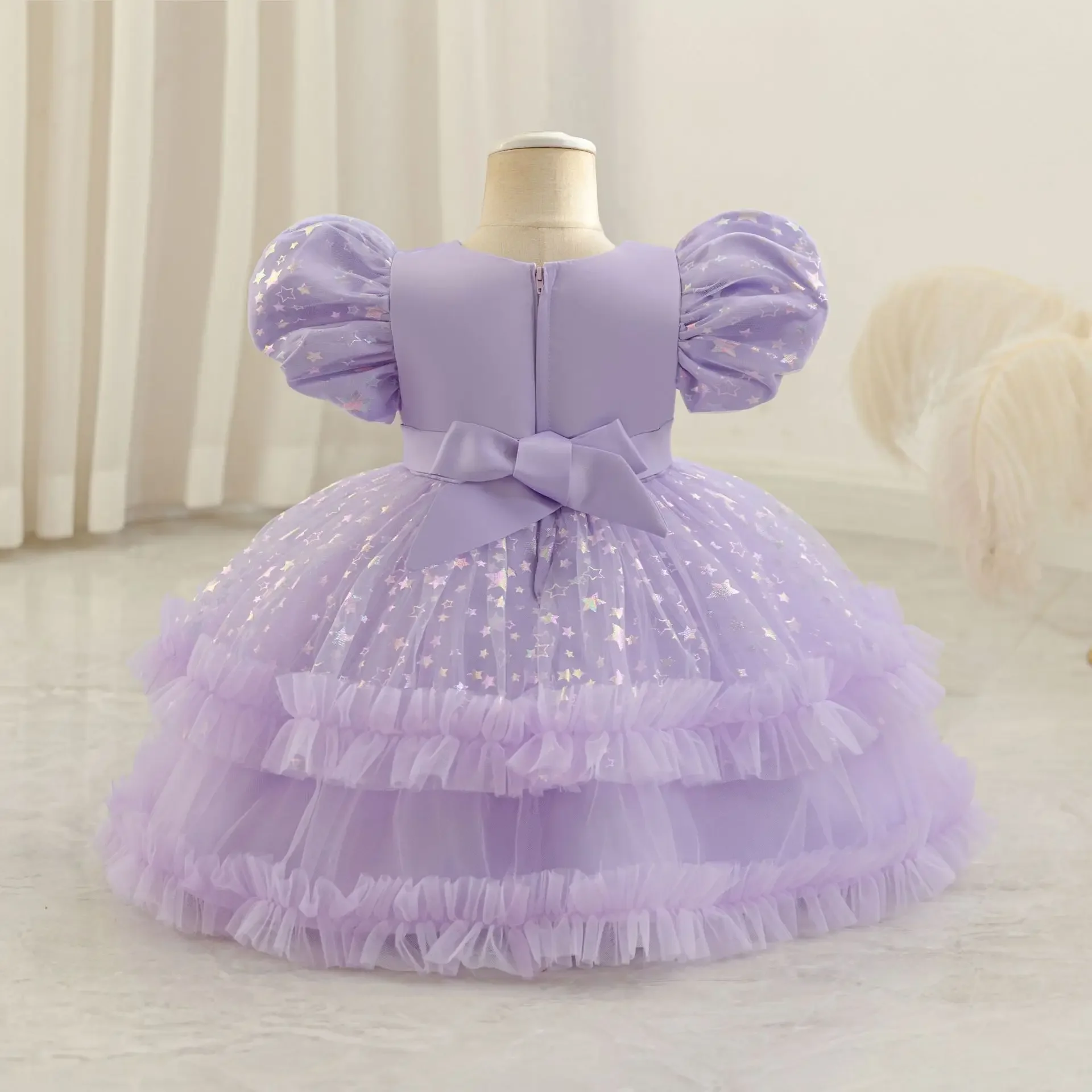 Flower Star Printed Tulle Petal Toddler Gown Baby Girls Birthday Ball Gown Newborn 1 Year Old Princess Dress 1-4 Years